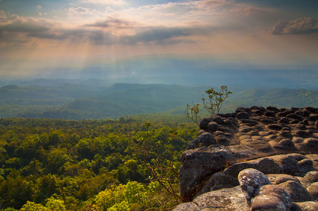 light beam at phuhinrongkha national parkの写真素材