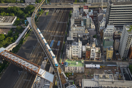 Tokyo, Japan cityscape and monorailのeditorial素材