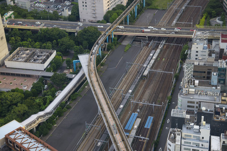 Tokyo, Japan cityscape and monorailのeditorial素材