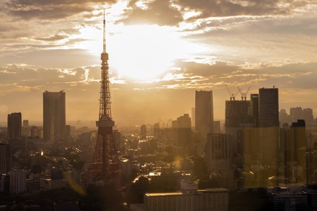 Tokyo Skyline, japan city cityscape at twilight in vintage styleの写真素材