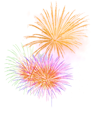 Beautiful colorful firework display for celebration happy new year and merry chrismas on white backgroundの写真素材