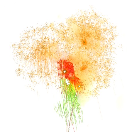Beautiful colorful firework display for celebration happy new year and merry chrismas on white backgroundの写真素材