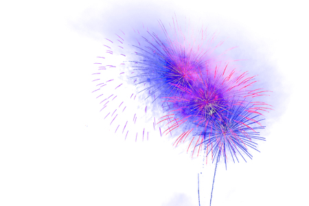 Beautiful colorful firework display for celebration happy new year and merry chrismas on white backgroundの写真素材