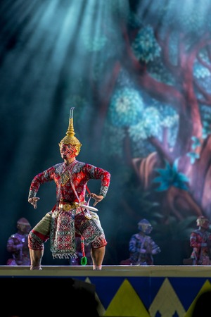Khon is dance drama of Thai classical masked, this performance is Ramayana epicのeditorial素材