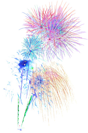 colorful fireworks -  beautiful colorful firework isolated display for celebration happy new year and merry christmas on white isolated backgroundの写真素材