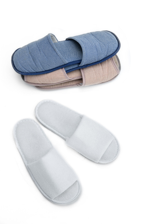 textile home slippers isolated on white backgroundの写真素材