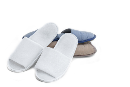 textile home slippers isolated on white backgroundの写真素材