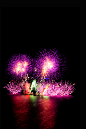 Beautiful colorful firework display and reflect of lighting on  water for celebration happy new year...