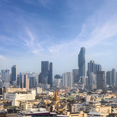 skyline of Bangkok city with blue sky background, Bangkok city is modern metropolis of Thailand and favorite of tourists.の写真素材