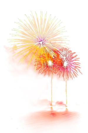 Firework beautiful colorful fireworks for celebration happy new year and merry christmas on white isolated backgroundの写真素材