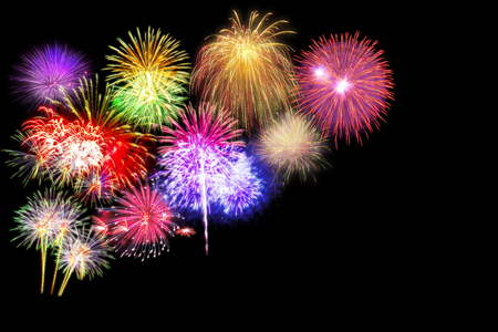 beautiful colorful firework set isolated display for celebration happy new year and merry christmas on black isolated backgroundの写真素材