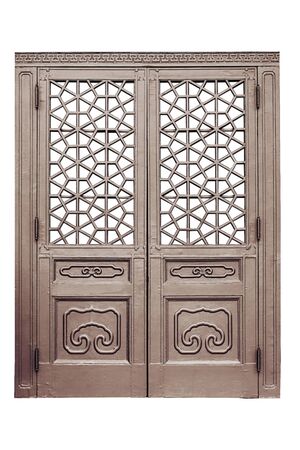 Chinese traditional style wooden door on isolated white backgroundの写真素材