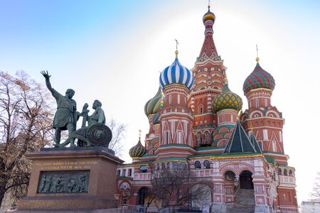 St. Basil's Cathedral and Kremlin Walls in sunny sky. Red square is Attractions popular's tourist in Moscow, Russiaの写真素材