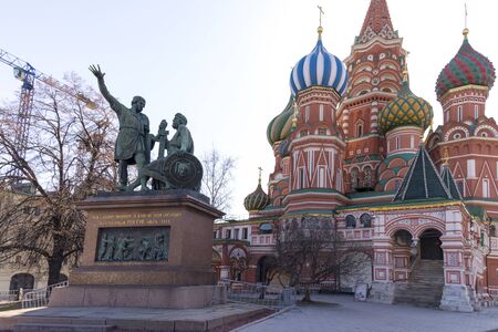 St. Basil's Cathedral and Kremlin Walls in sunny sky. Red square is Attractions popular's tourist in Moscow, Russiaの写真素材