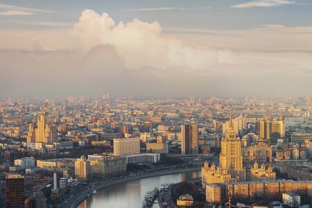 cityscape of modern and urban skyscrapers Moscow International Business Center is Architecture and landmark of Moscow City with sweet sunset sky, moscow city, Russiaの写真素材