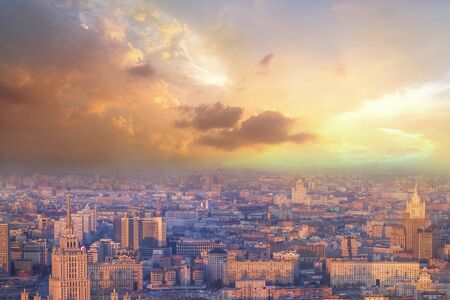 cityscape of modern and urban skyscrapers Moscow International Business Center is Architecture and landmark of Moscow City with sweet sunset sky, moscow city, Russia の写真素材