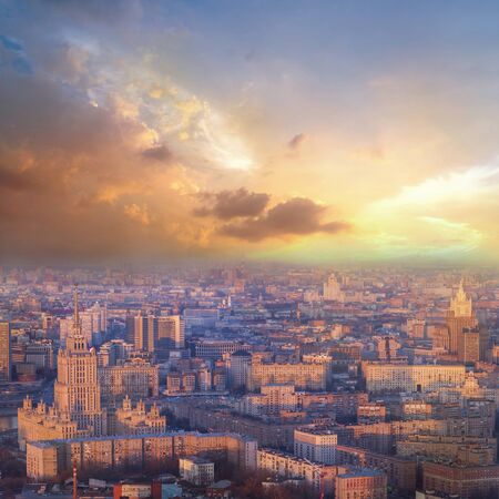 cityscape of modern and urban skyscrapers Moscow International Business Center is Architecture and landmark of Moscow City with sweet sunset sky, moscow city, Russia の写真素材