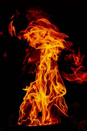 Fire flame set isolated on black isolated background - Beautiful yellow, orange and red and red...
