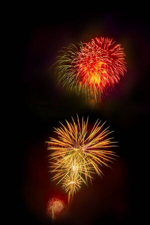 firework isolated display for celebration happy new year and merry christmas on black isolated background, fireworks new yearの写真素材
