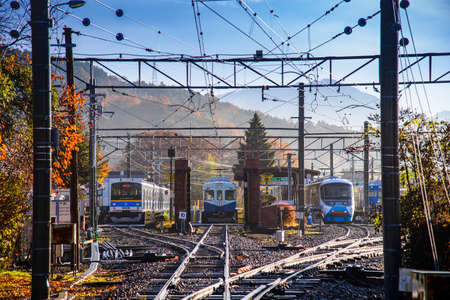 Yamanashi, JAPAN -  22 NOV. 2016, railway junction of Fujikyuko Line (Kawaguchiko Station), Yamanashi, Japan. this's station can see fuji mountain from here.のeditorial素材