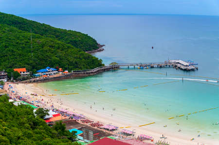 Tropical white sand beach and sea at Tawaen Beach on larn island, Pattaya City, Chonburi, Thailandの写真素材