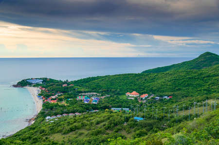 top view of  Tropical white sand beach and sea at samea beach on larn island, Pattaya City, Chonburi, Thailandの写真素材