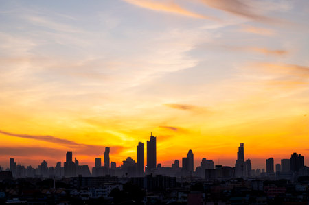 cityscape of Bangkok city skyline silhouette with sunset sky background, Bangkok city is modern metropolis of Thailand and favorite of touristsの写真素材