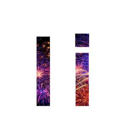 Letter i made from celebration happy new year and merry christmas firework isolated on black isolated backgroundの写真素材