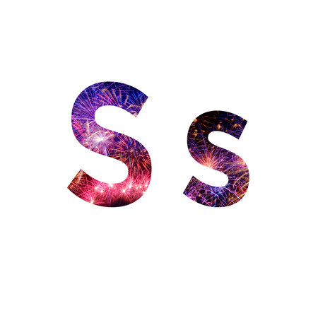 Letter s made from celebration happy new year and merry christmas firework isolated on black isolated backgroundの写真素材