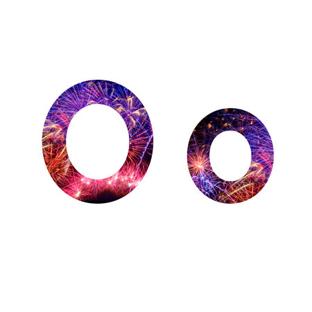 Letter O made from celebration happy new year and merry christmas firework isolated on black isolated backgroundの写真素材