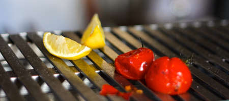 grilled lemons and tomatoesの素材