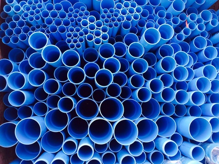 Section of blue pvc pipes.
