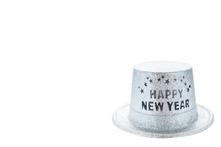 Silver metallic happy new year party hat isolated on white background. copy space of your textの写真素材