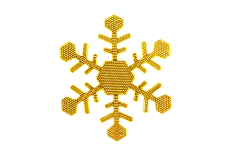 golden christmas snowflake isolated on white background with clipping pathの写真素材