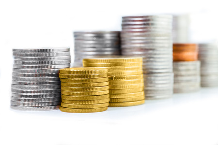 Close up of the golden coin stacksの写真素材