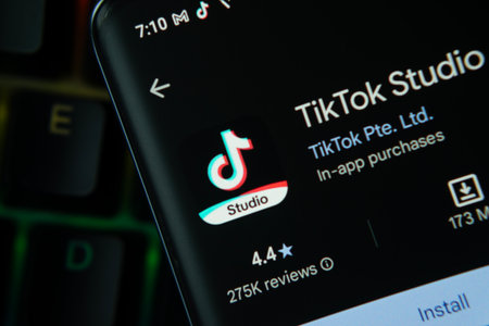 Dhaka, Bangladesh- 27 July 2025: tiktok Studio app from Google Playstore is displayed on a smartphone screen.のeditorial素材