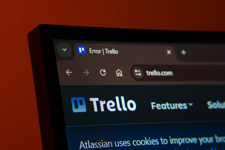 Dhaka, Bangladesh- 02 June 2025: Close-up of a computer screen displaying the Trello web interface...