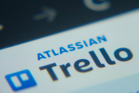 Dhaka, Bangladesh- 02 Dec 2025: A Close-up of a laptop screen is displaying the Trello web interface in a browser.のeditorial素材