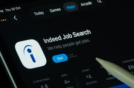 Dhaka, Bangladesh- 30 Oct 2025: Indeed app displayed on a iPad screen in dark mode with a digital...