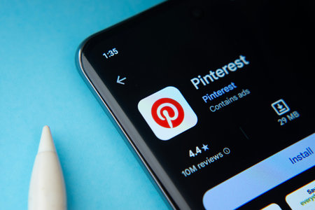 Dhaka, Bangladesh- 09 Mar 2025: Pinterest app from Google Playstore is displayed on smartphone...