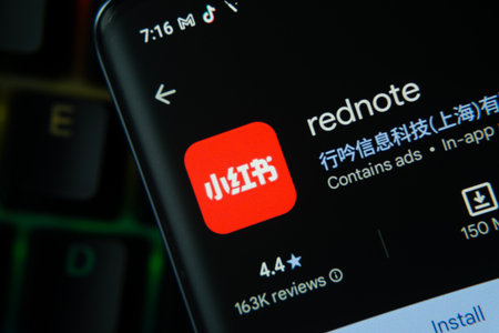 Dhaka, Bangladesh- 27 July 2025: rednote app from Google Playstore is displayed on a smartphone screen.のeditorial素材