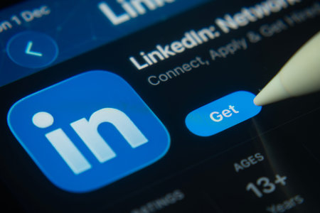 Dhaka, Bangladesh- 01 Dec 2025: A close-up of the LinkedIn app icon in the App Store on an iPad screen.