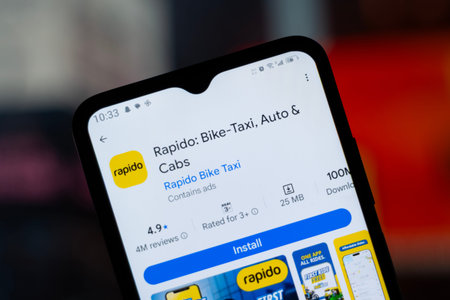 Dhaka, Bangladesh - 29 April, 2026: Rapido app page on Google Play Store on a smartphone screen.