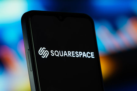 New York, United States- 8 July 2026: SQUARESPACE logo is seen on a smartphone.