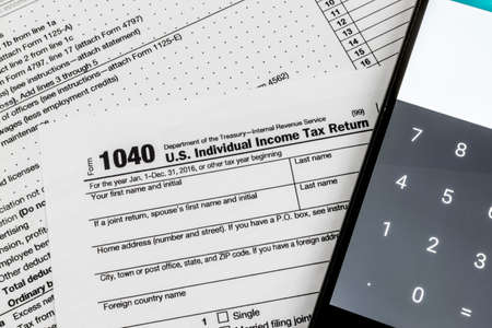 Close up shot of United States Internal Revenue Service (IRS) tax return form.の写真素材