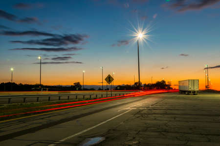 Vickery, OH, United States - September 8, 2017: Long exposure shot of a broken down truck on a ramp...