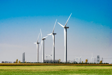 Wind turbine at a windmill farm outside a major city in the United States.