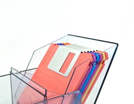 Close up of colorful diskette in an box.の写真素材