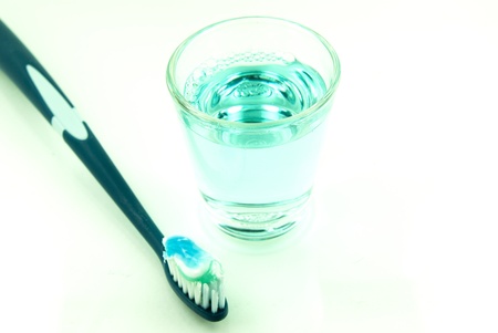 Toothbrush, toothpaste and mouthwash for fresh morning.の写真素材