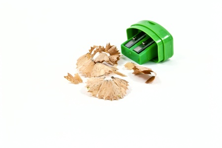 Pencil sharpener and pencil shavings.